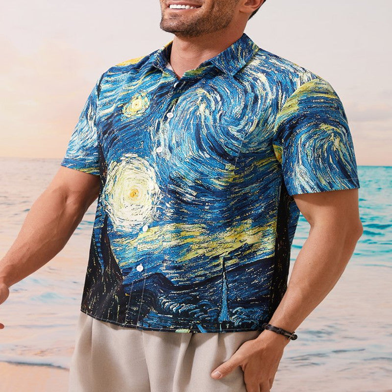 Men's Short-sleeve Lapel Shirt Graffiti Printing