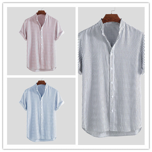 Short-sleeved Shirt Men's Stand-up Collar Slim Top - 225 Clothing Company