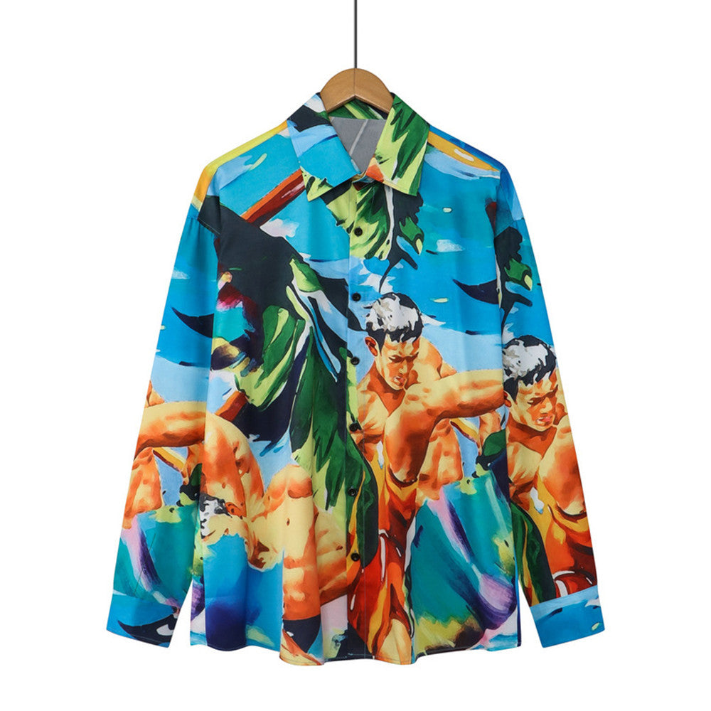 Retro Digital Print Beach Mens Casual Shirt - 225 Clothing Company