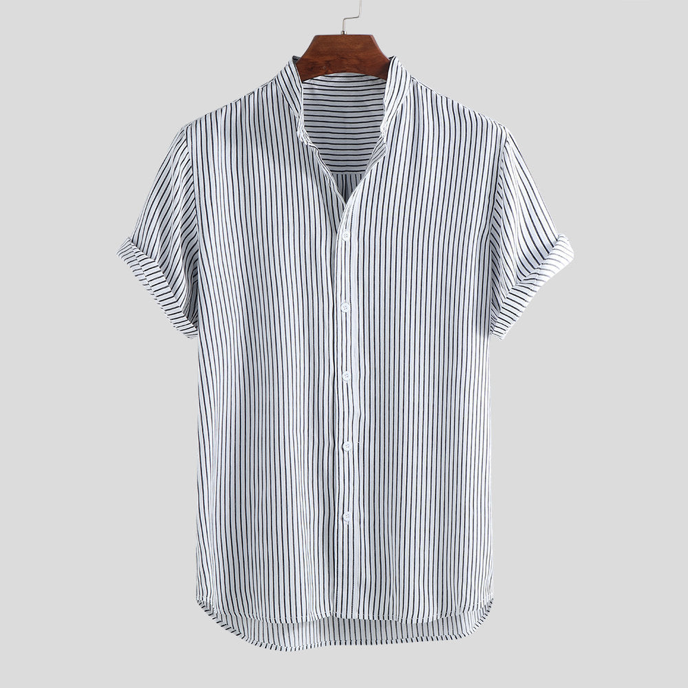 Short-sleeved Shirt Men's Stand-up Collar Slim Top - 225 Clothing Company