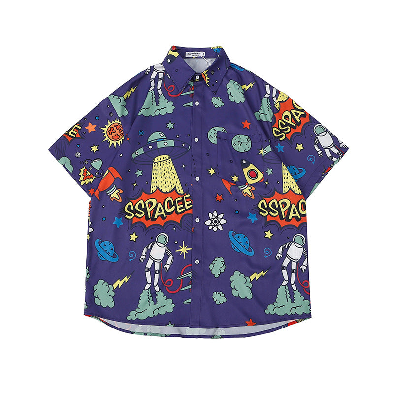 Retro Print Shirt Men'S Trend Loose Hawaiian Short-Sleeved Floral Shirt Jacket - 225 Clothing Company
