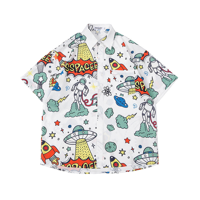 Retro Print Shirt Men'S Trend Loose Hawaiian Short-Sleeved Floral Shirt Jacket - 225 Clothing Company