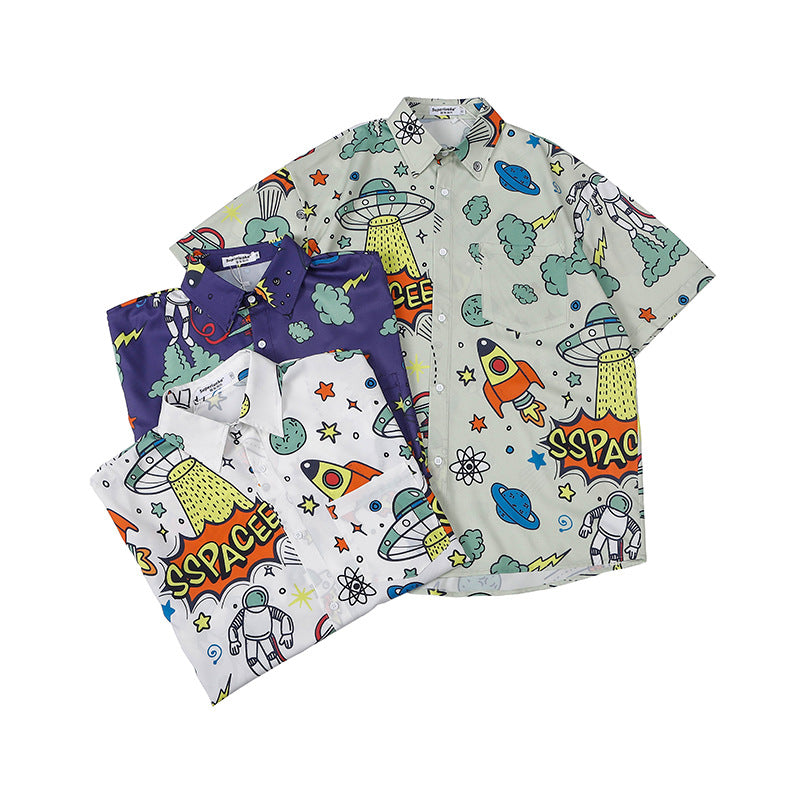 Retro Print Shirt Men'S Trend Loose Hawaiian Short-Sleeved Floral Shirt Jacket - 225 Clothing Company