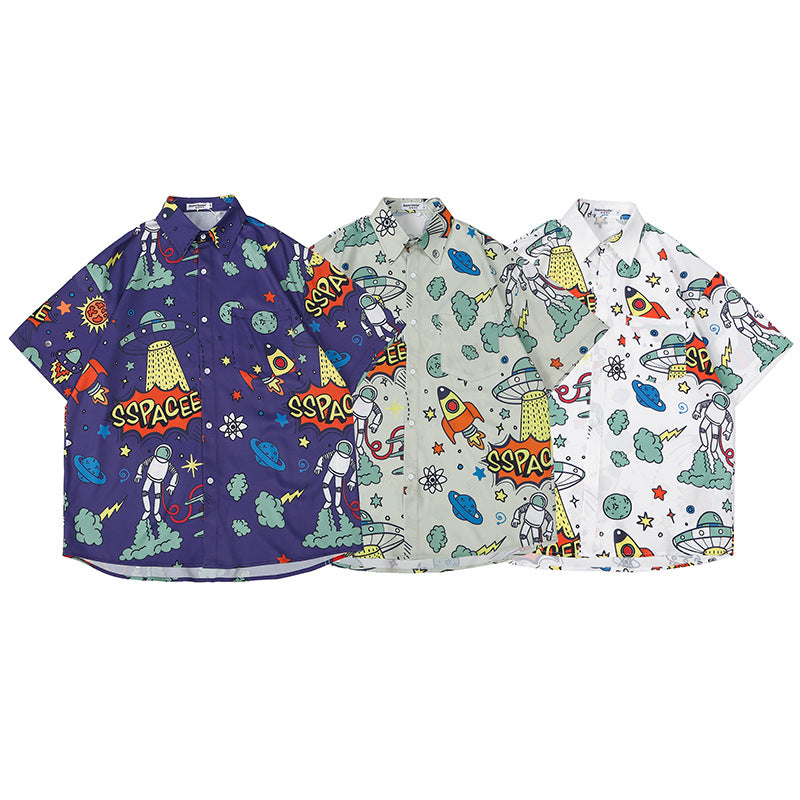 Retro Print Shirt Men'S Trend Loose Hawaiian Short-Sleeved Floral Shirt Jacket - 225 Clothing Company