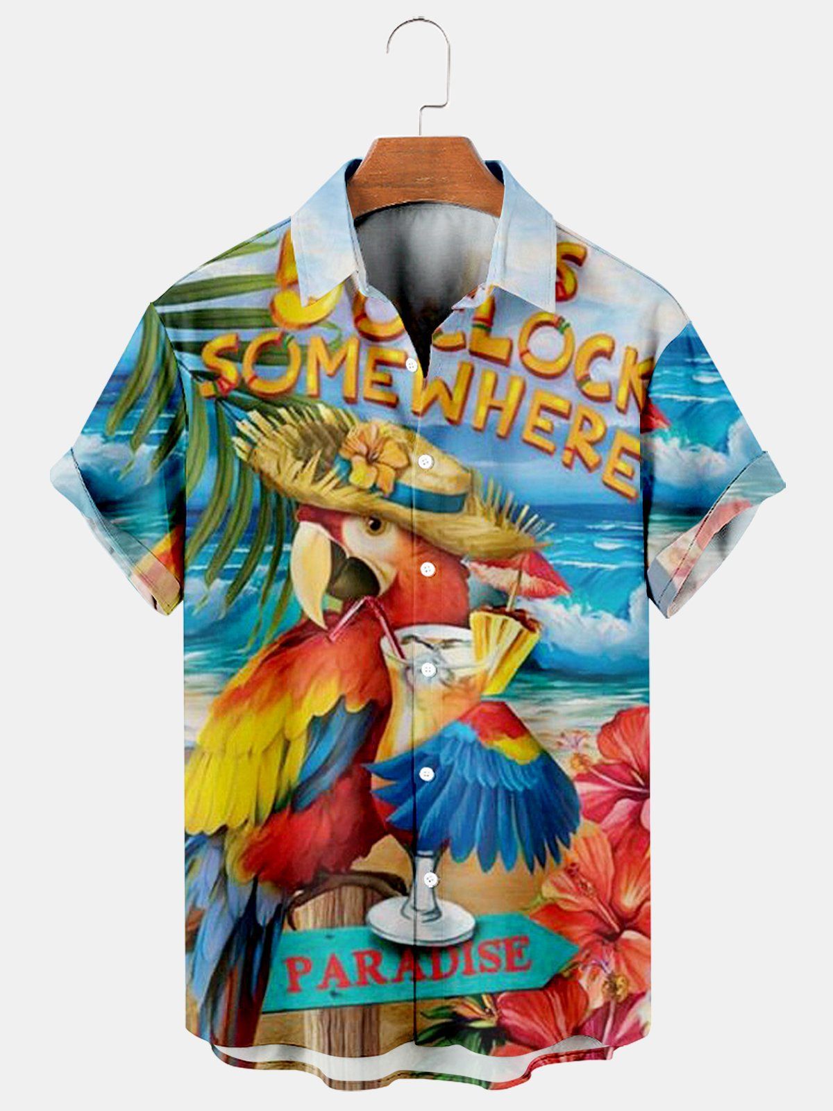 Printed Hawaiian Shirt Men's Holiday Seaside Cat Pattern - 225 Clothing Company