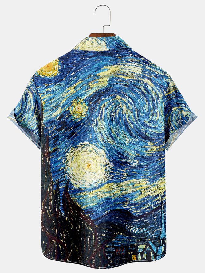 Men's Short-sleeve Lapel Shirt Graffiti Printing