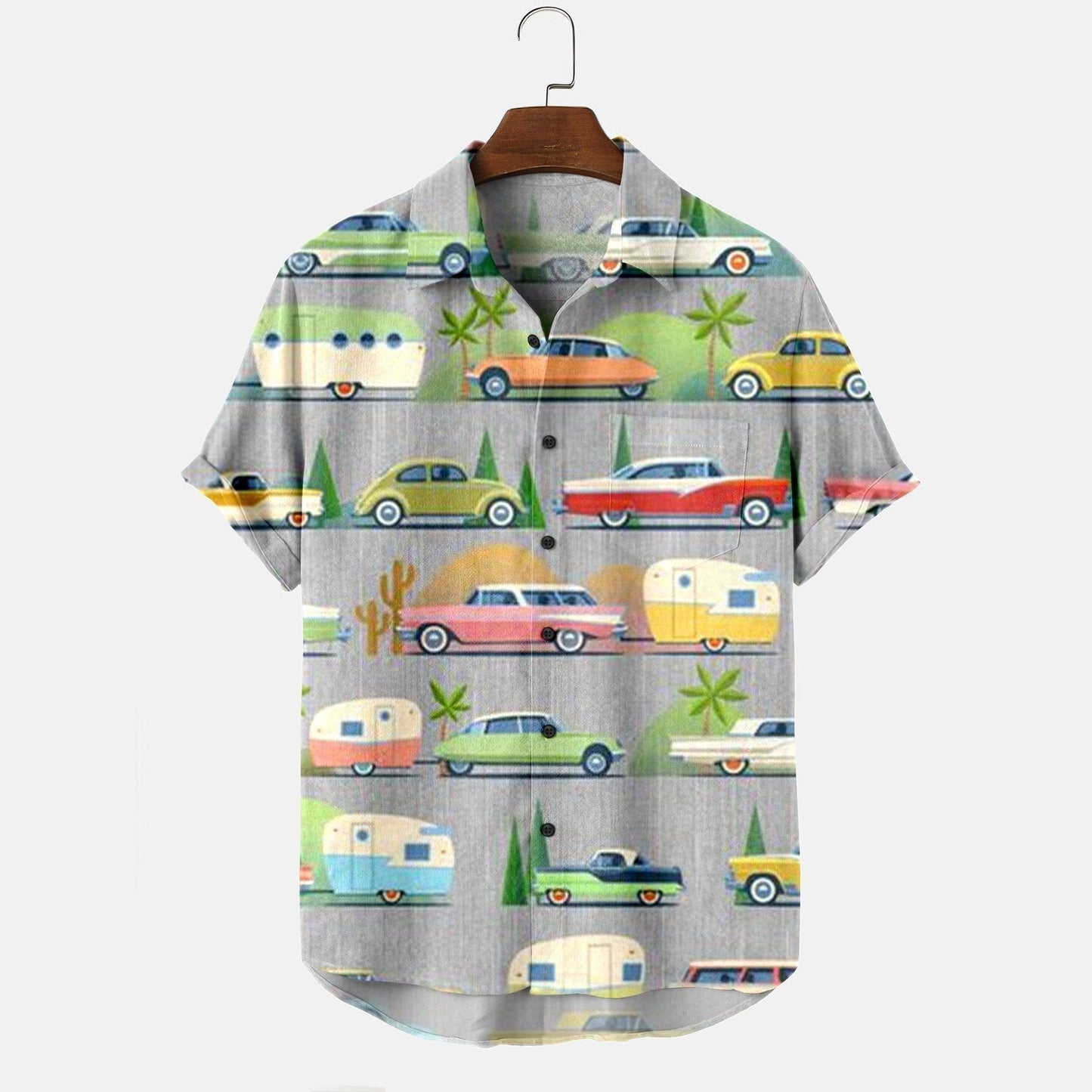 Printed Hawaiian Shirt Men's Holiday Seaside Cat Pattern - 225 Clothing Company