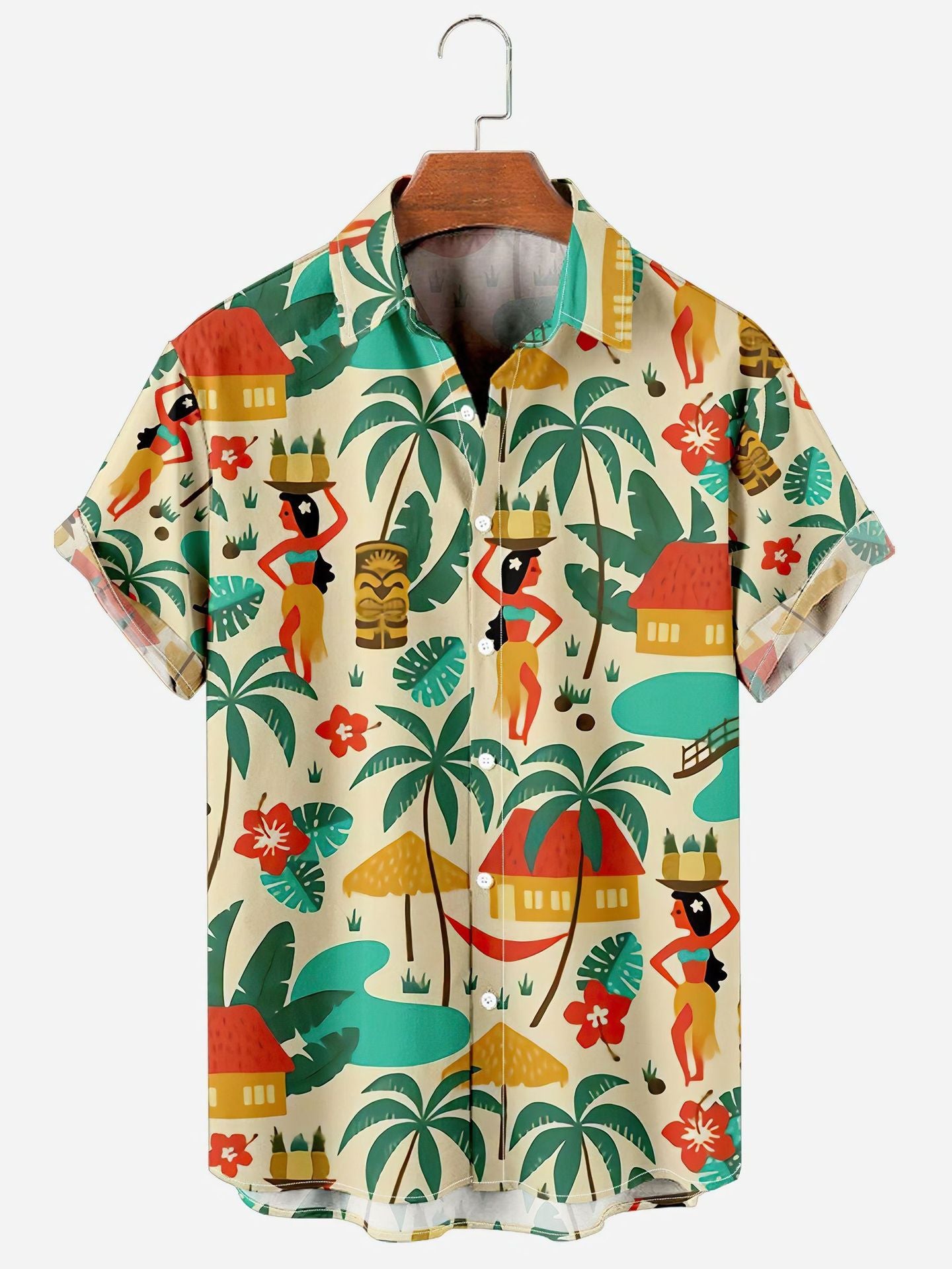 Printed Hawaiian Shirt Men's Holiday Seaside Cat Pattern - 225 Clothing Company