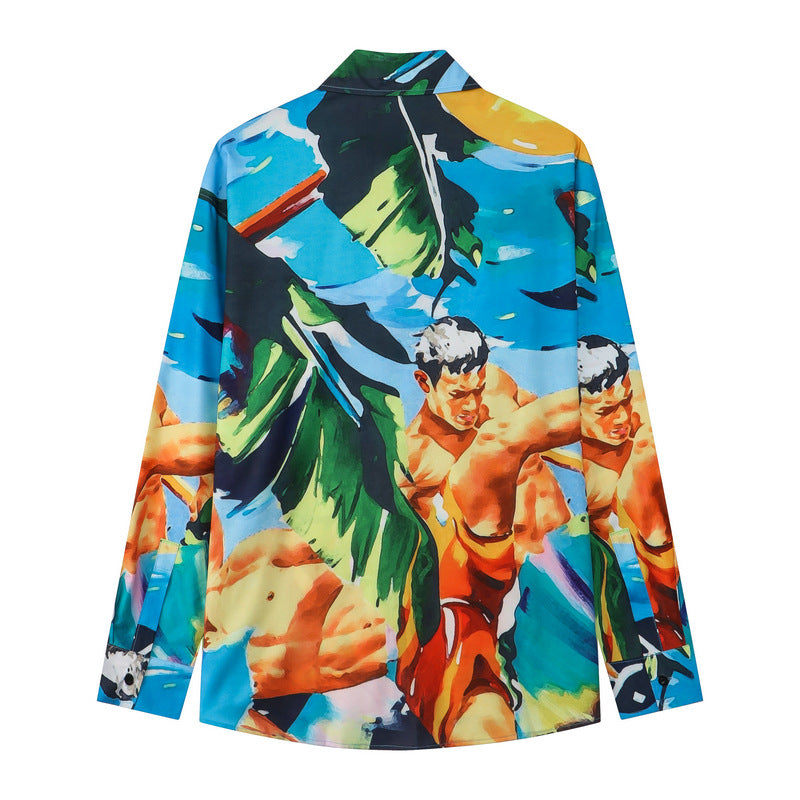 Retro Digital Print Beach Mens Casual Shirt - 225 Clothing Company