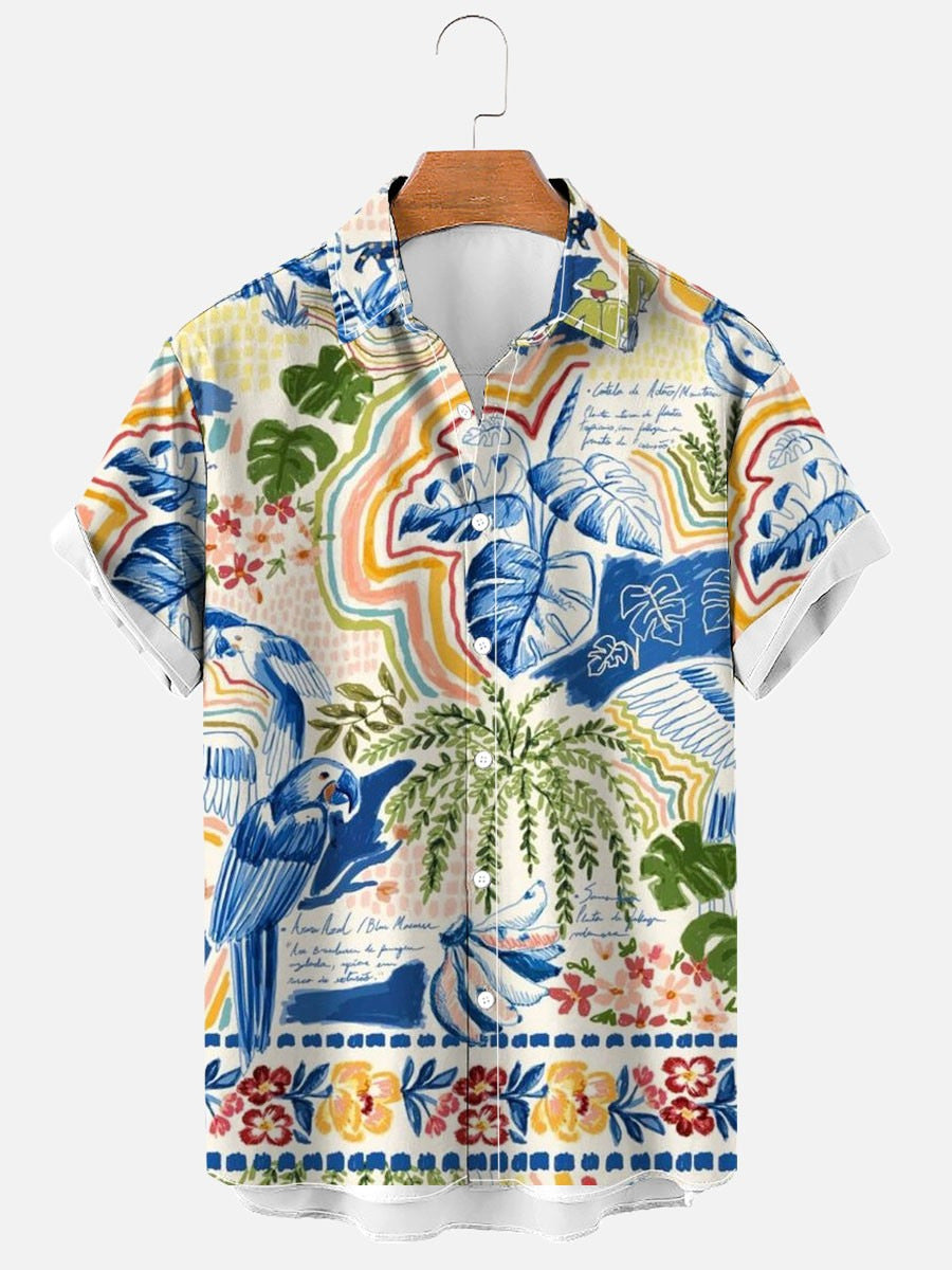 Printed Hawaiian Shirt Men's Holiday Seaside Cat Pattern - 225 Clothing Company