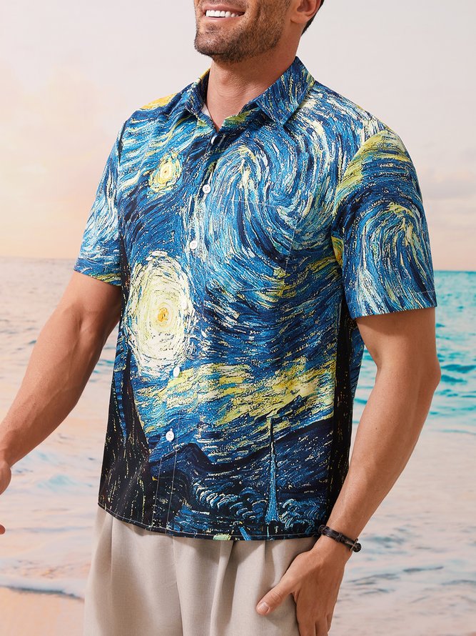 Men's Short-sleeve Lapel Shirt Graffiti Printing