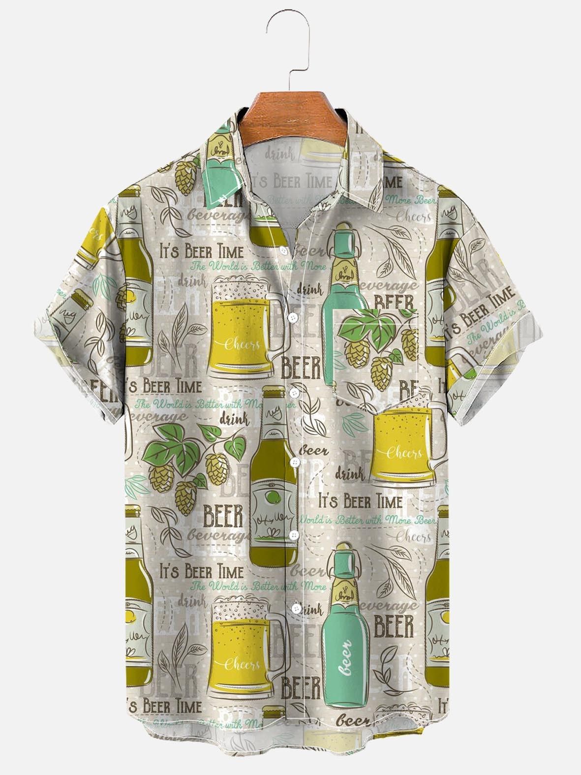Printed Hawaiian Shirt Men's Holiday Seaside Cat Pattern - 225 Clothing Company