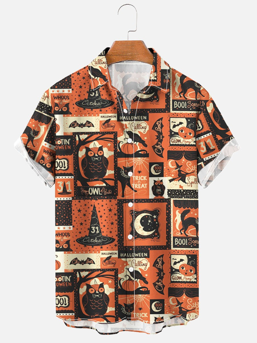 Printed Hawaiian Shirt Men's Holiday Seaside Cat Pattern - 225 Clothing Company