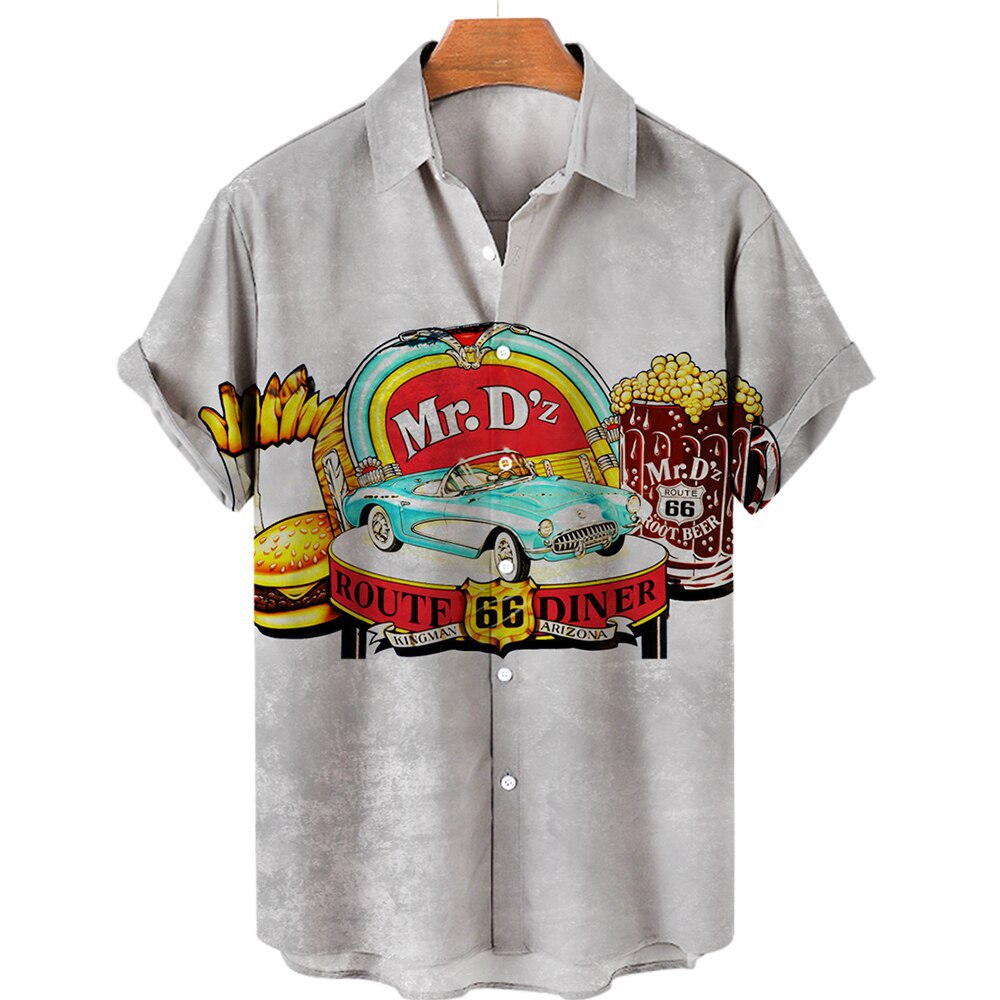 Men's Large Hawaiian 66 Highway Printed Shirt - 225 Clothing Company