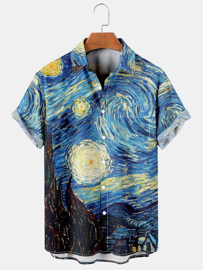 Men's Short-sleeve Lapel Shirt Graffiti Printing