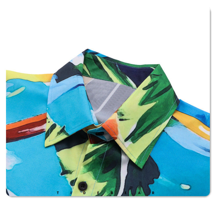 Retro Digital Print Beach Mens Casual Shirt - 225 Clothing Company