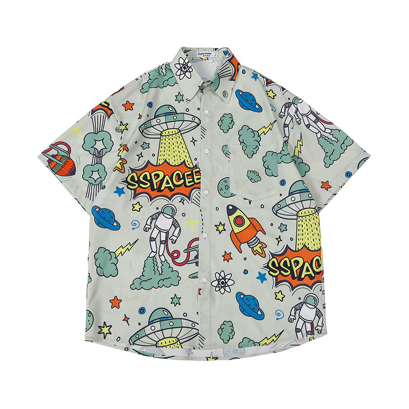 Retro Print Shirt Men'S Trend Loose Hawaiian Short-Sleeved Floral Shirt Jacket - 225 Clothing Company 