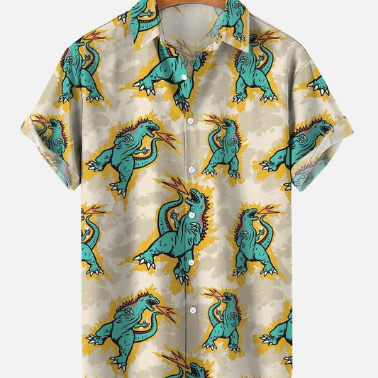 Printed Hawaiian Shirt Men's Holiday Seaside Cat Pattern - 225 Clothing Company 