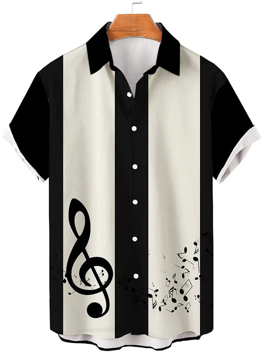 Men's Casual Loose Printed Resort Musical Summer Shirt