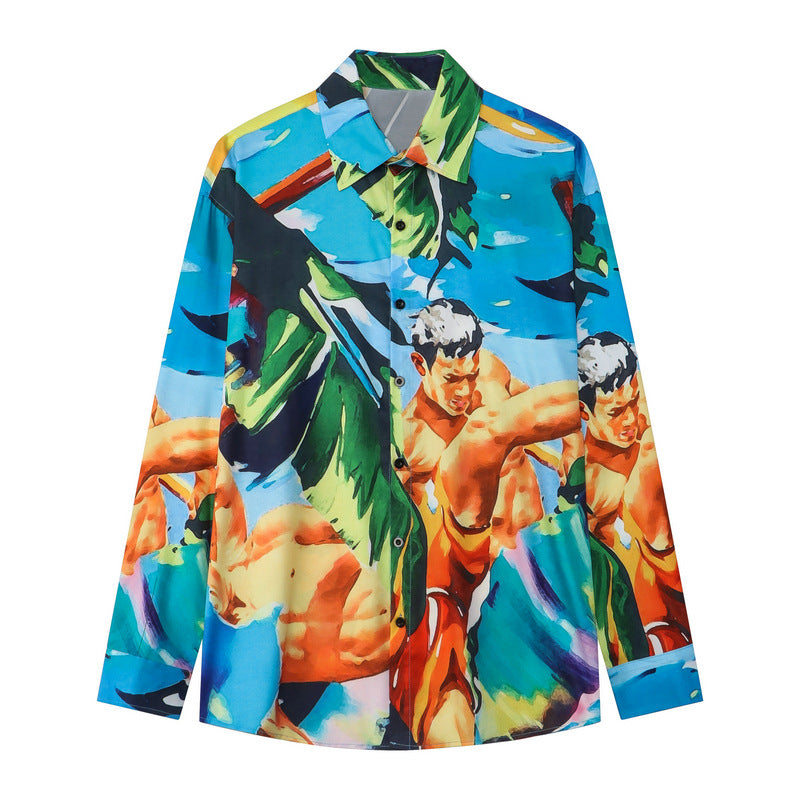 Retro Digital Print Beach Mens Casual Shirt - 225 Clothing Company 